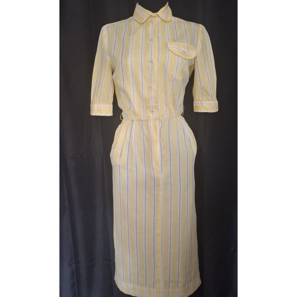 Vtg. 60s Elaine Terry Day dress Wiggle collar button up short puff slvs Sz S